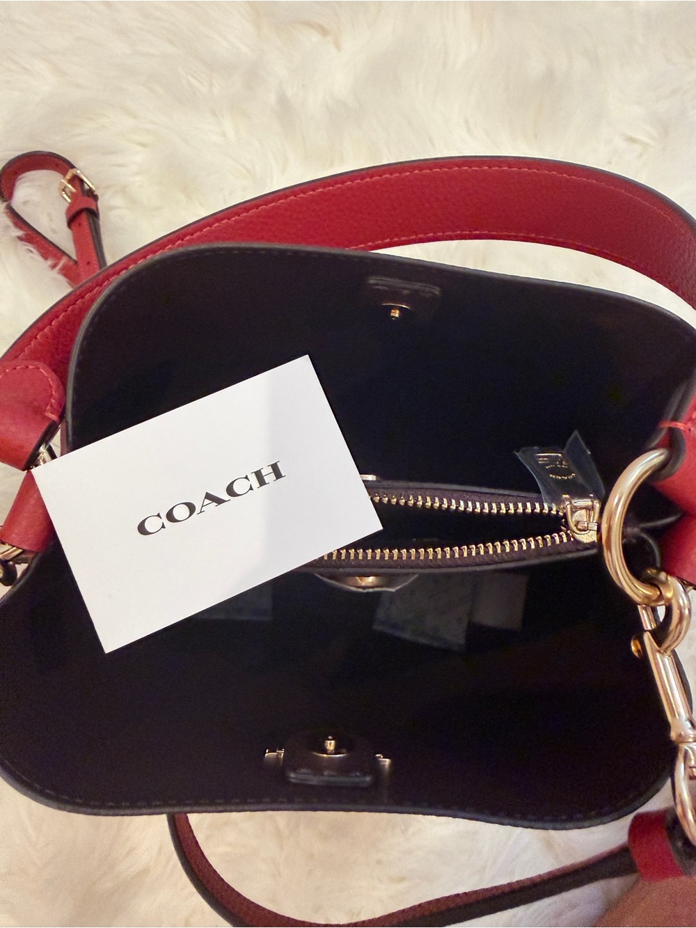 Coach Red Pebbled Leather Mini Bucket Crossbody - Picture 7 of 10